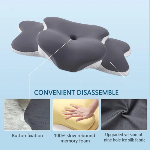 Miniatura 9 de Almohada Ergo para aliviar la apnea del sueño, el dolor de cuello y los ronquidos Almohada cervical para aliviar el dolor de cuello Espuma Gris