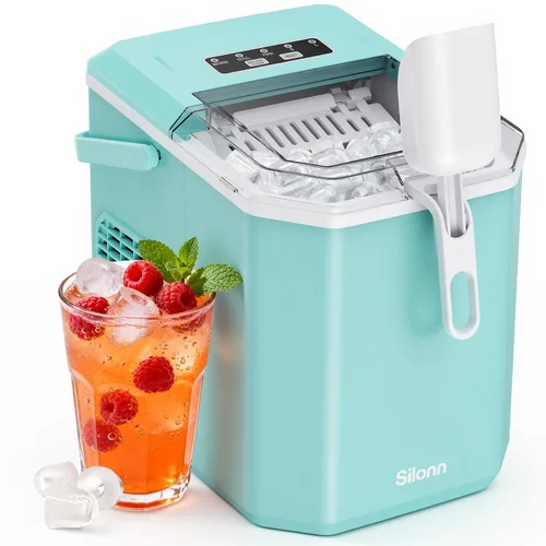 Miniatura 15 de Silonn - máquina de hielo para encimera, máquina de hielo portátil de acero inoxidable con asa de transporte, máquinas de hielo autolimpiables