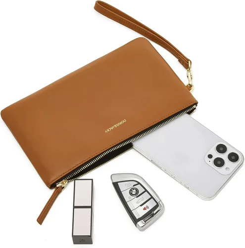Miniatura 5 de DORIS&JACKY Bolso de mano pequeño de cuero para mujer, delgado, delgado, de piel de cabra, para teléfono celular, con correa