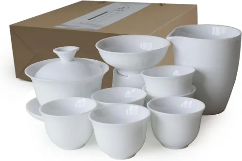 Gaiwan Teacup Chinese Gongfu Tea Set High White Porcelain Tea Cup Caja de regalo de cerámica (taza de jiangjun)