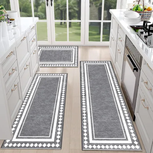 Miniatura 19 de HEBE - Juego de 3 alfombras de cocina de granja, antideslizantes, lavables, tapetes de cocina bohemios para suelo, alfombra de cocina, alfombra