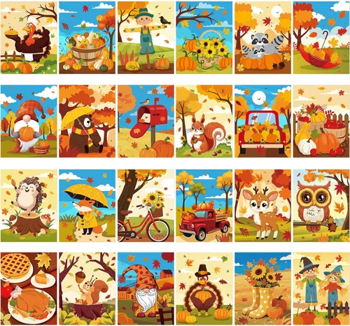 Miniatura 9 de Sherr Juego de 24 lienzos predibujados para pintar para adultos, lienzo preimpreso a granel, sorbo y kit de pintura, paneles estirados, juego
