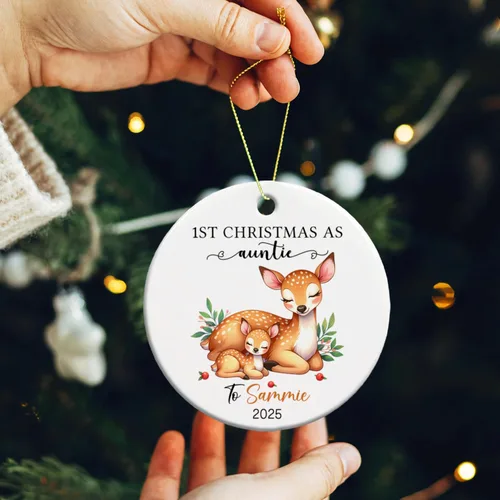 Miniatura 4 de Adorno personalizado de 1ª Navidad como tía 2025, regalo de recuerdo para tía, tía ciervo, adorno de Navidad, regalo para tía nueva, adorno
