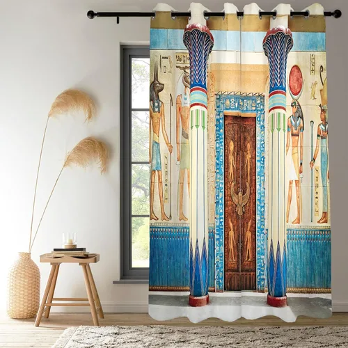 Miniatura 2 de Renaiss Cortinas egipcias, mural egipcio antiguo, figura mitológica histórica, pirámide, tratamiento de ventana, 45 pulgadas de alto x 29 pulgadas