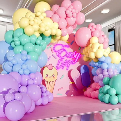 Miniatura 5 de Kit de arco de globos pastel todo en 1 para decoraciones de fiesta pastel – Globos de fiesta arcoíris de primavera de Pascua para cumpleaños