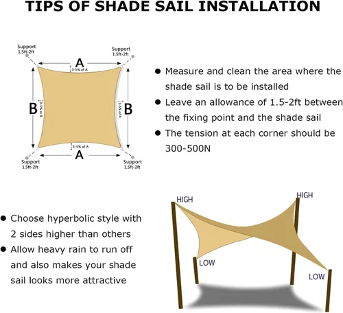 Miniatura 6 de KANAGAWA - Toldo rectangular tipo vela, parasol de tela que bloquea rayos UV para exteriores, patio y jardín, 16 x 16 pies, arena, para actividades