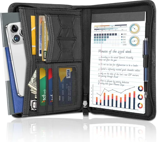 Miniatura 8 de Portfolio Business for Men - Carpeta de padfolio de 10 x 13.5 pulgadas con cremallera, cartera de piel sintética para currículum, documentos