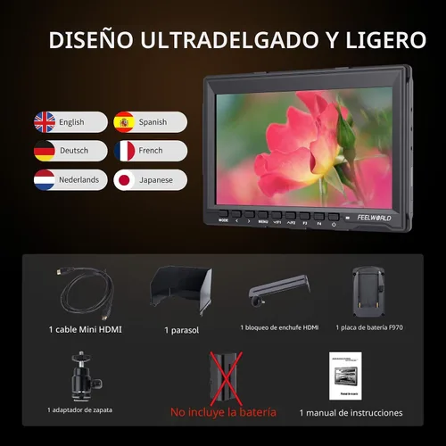 Miniatura 7 de FEELWORLD FW759 7 pulgadas Cámara DSLR Monitor de campo HD Asistencia de vídeo Slim IPS 1280x800 4K HDMI 1080p con sombrilla