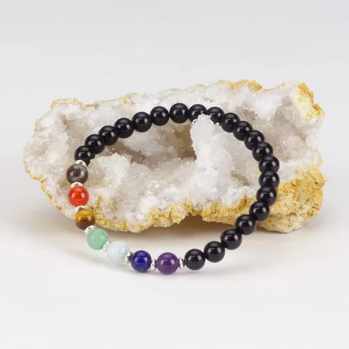 Miniatura 2 de Cherry Tree Collection Pulsera elástica de chakras con piedras preciosas auténticas naturales Cuentas de 0.236in, espaciadores de plata de ley