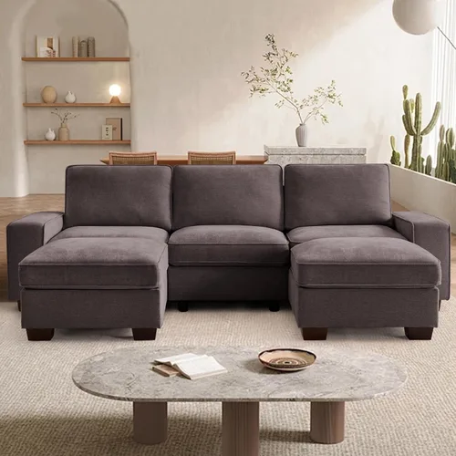 Miniatura 53 de TEKAMON Sofá Modular de 100" con Almacenamiento en los Asientos, Cómodo Sofá de Tela Chenilla de 3 Plazas para Sala de Estar, Oficina, Apartamento