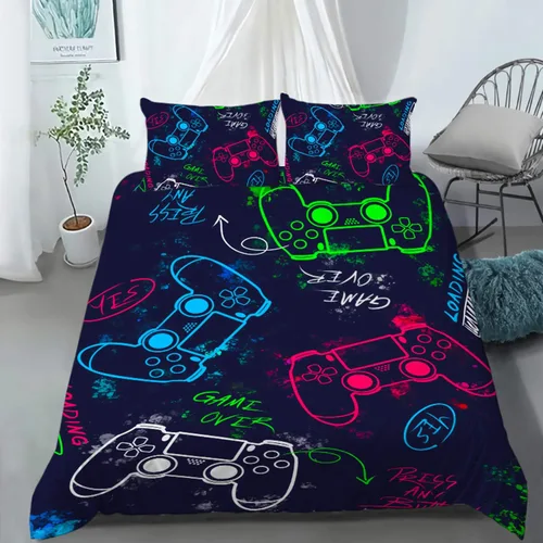 Miniatura 9 de AILONEN - Ropa de cama con estampado de control de videojuegos, para niños, funda de edredón, supersuave y resistente a la decoloración, 3 piezas