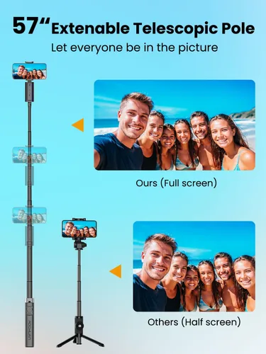 Miniatura 3 de AOCHUAN Trípode de seguimiento facial para iPhone y Android, palo selfie expandible de 57 pulgadas con rotación de 360 grados que sigue la rotación
