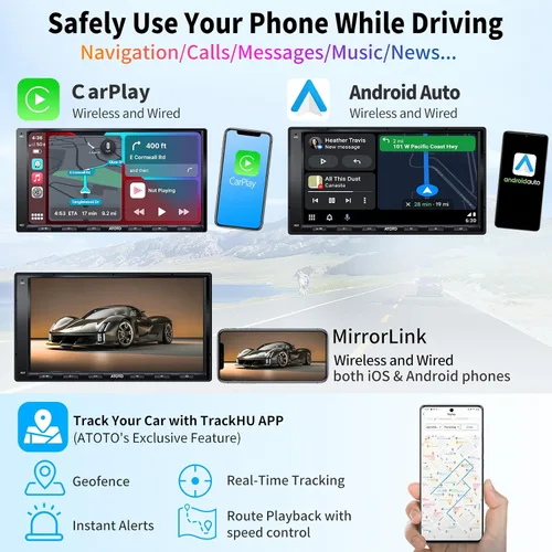 Miniatura 3 de ATOTO A6PF - Estéreo de coche Android de doble DIN, CarPlay inalámbrico, Android Auto inalámbrico, MirrorLink, navegación en pantalla táctil de 7