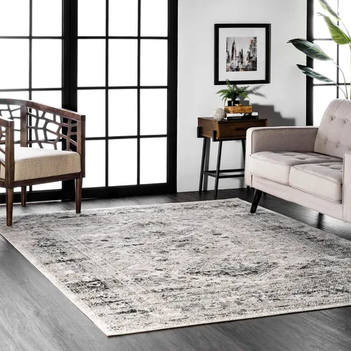 Alfombra vintage nuLOOM Shaunte, moteada, 8 pies x 10 pies, color plateado
