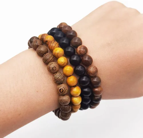 Miniatura 6 de INSPIRELLE 8 pulseras elásticas de madera natural con cuentas para hombres y mujeres