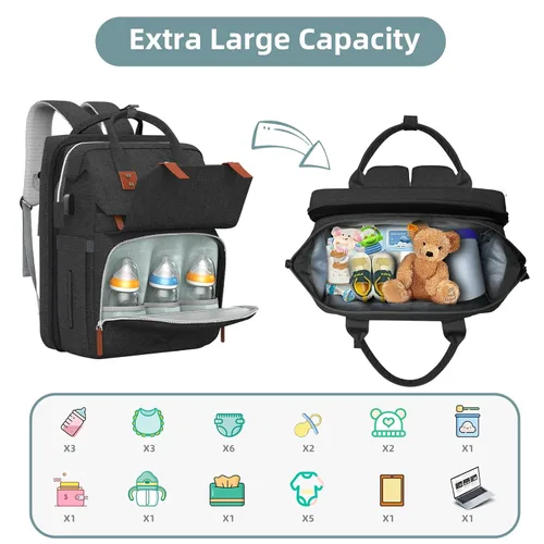 Miniatura 2 de ISMGN Mochila para pañales con cambiador, bolsa de pañales grande, bolsa de bebé, bolsa de pañales negra, negra