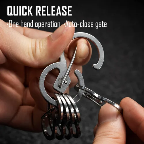 Miniatura 3 de KeyUnity Mosquetón de acero inoxidable, mini clips, llavero organizador para llaves, linterna, cuchillo plegable y silbatos