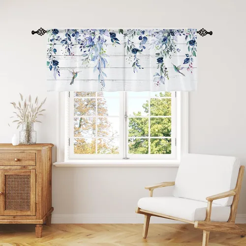 Miniatura 9 de Cortina de eucalipto negro y gris, cenefa para tratamiento de ventana, estilo bohemio, rústico, floral, bolsillo para barra, cortinas de ventana