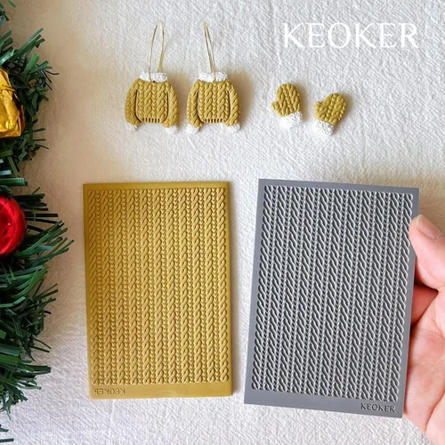 Miniatura 3 de Keoker Hoja de textura de arcilla polimérica para Navidad, tapete de textura de arcilla navideña para hacer aretes, joyas, herramientas de aretes