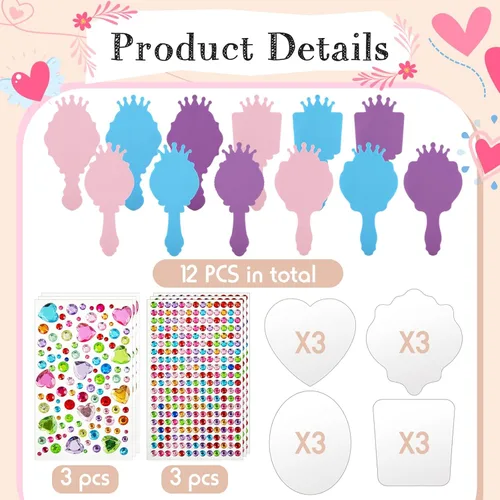 Miniatura 3 de Liliful Paquete de 12 kits de espejo de espuma princesa, decora tus propios espejos de princesa, suministros para fiestas infantiles, juguetes