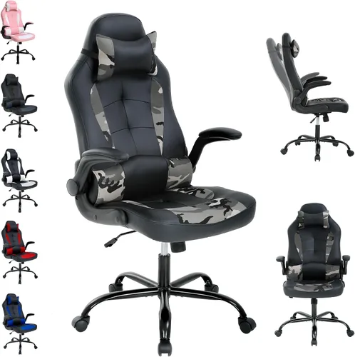 Miniatura 12 de Silla de videojuegos de respaldo alto, silla de computadora con reposacabezas y soporte lumbar, silla de computadora de altura ajustable, silla
