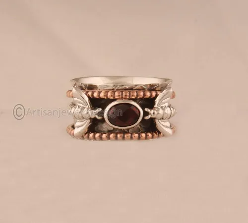Miniatura 4 de 925 Silver Ring, Handmade Ring Women, Spiritual Spinner Ring, Fidget Spinner Ring, Minimalist Ring Silver, Natural Garnet Ring, Bohemian Silver