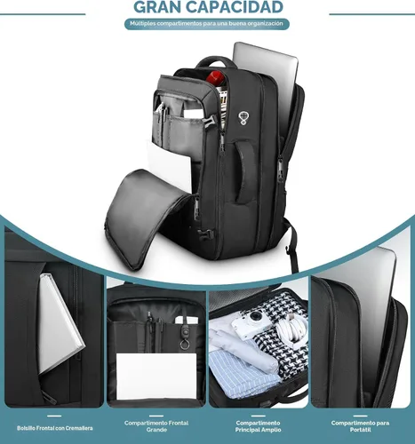 Miniatura 3 de AREYTECO - Mochila de viaje de 50L, mochila extra grande expandible para laptop, mochila de transporte aprobada para vuelo, maleta de negocios