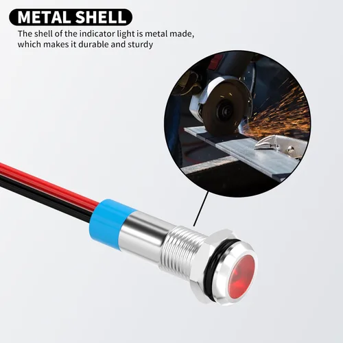 Miniatura 3 de DaierTek Luz Indicadora LED 12V LED Roja 6MM Metálica Impermeable Luz Indicadora de 12 Voltios Luz Piloto de Cabeza Plana de 1/4" Montaje en Panel