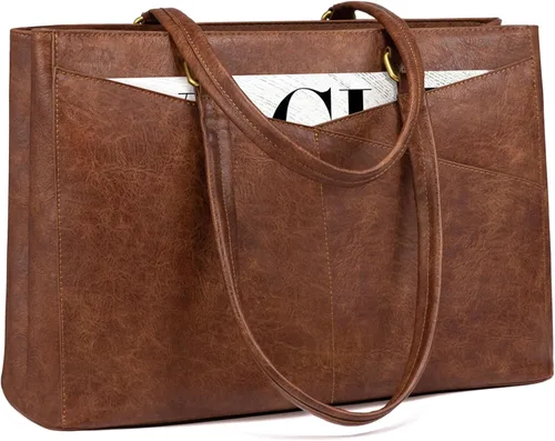 LOVEVOOK Bolsa para laptop para mujeres, bolsa de mano para laptop de 15.6 pulgadas para mujeres, bolsas de mano de trabajo de cuero vintage para