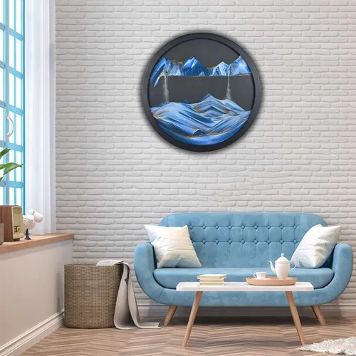 ETULLE Decoración artística de pared, manualidades de vidrio, arena móvil dinámica 3D, imagen de arte de arena en movimiento, paisaje de arena 3D de