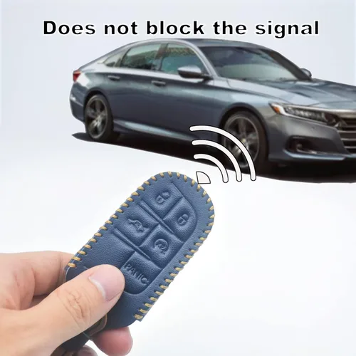 Miniatura 4 de Funda de cuero genuino para llavero Jeep, para Jeep Grand Cherokee Chrysler 200 300c Renegade Compass Dodge Journey Charger Challenger Durango, Azul