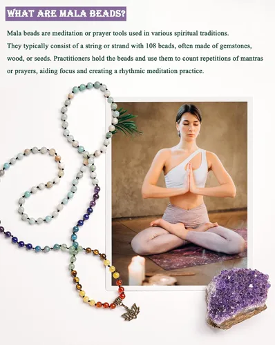Miniatura 5 de Bivei 7 Chakra 108 Mala Beads Bracelet Real Healing Gemstone Yoga Meditation Hand Knotted Mala Prayer Bead Necklace