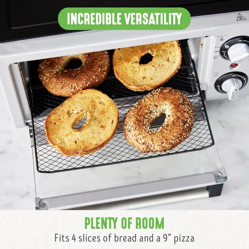 Miniatura 6 de GreenLife Horno tostador de sobremesa con freidora de aire de acero inoxidable, cerámica antiadherente saludable, libre de PFAS, bandeja y cesta
