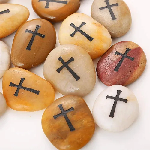 Miniatura 2 de ROCKIMPACT 24 piedras grabadas para la preocupación cruzada para orar la fe, piedras conmemorativas, pulidas, naturales, bautizo, comunión, regalo