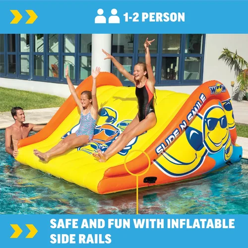 Miniatura 2 de Wow Sports Slide N Smile Slide - Tobogán con diseño de cara feliz con 2 carriles, tobogán acuático flotante gigante para adultos y niños