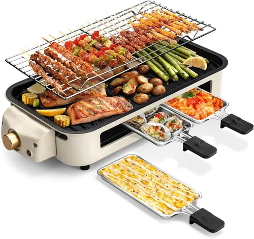 Miniatura 7 de Pukomc Parrilla Eléctrica de Interior, 2 en 1 para Cocina con Rejilla para Asar y Placa de Cocina Antiadherente Extraíble, Control de Temperatura