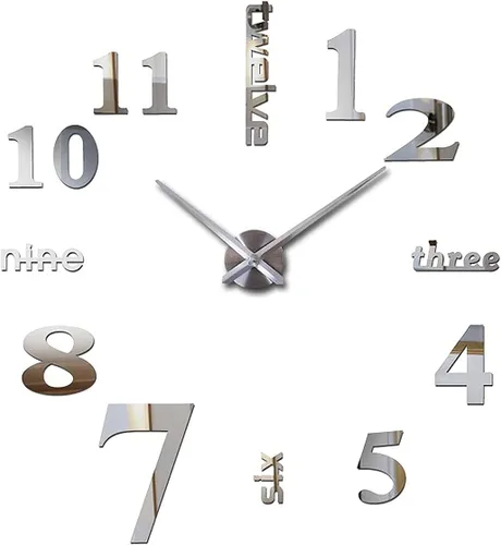 Miniatura 9 de Relojes de pared grandes 3D DIY para decoración de sala de estar, calcomanías de reloj de pared, sin marco, superficie de espejo, calcomanía