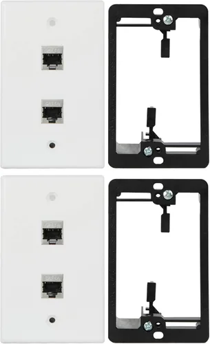 Miniatura 12 de Placa de pared Cat6 de 1 puerto RJ45 color blanco con soporte de montaje de bajo voltaje y acoplador hembra Cat6A blindado completo, aplicado a