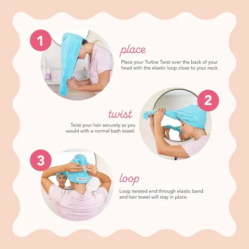 Miniatura 4 de Turbie Twist Paquete de 2 toallas de microfibra para el cabello para belleza, viajes, regalos, turbante envolvente para cabello liso, ondulado