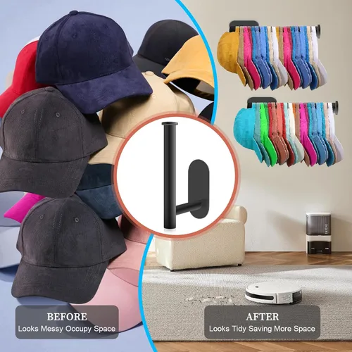 Miniatura 7 de Eiito Percheros para gorras de béisbol, ganchos adhesivos para sombreros para pared, percha de gorra de béisbol de acero inoxidable (negro)