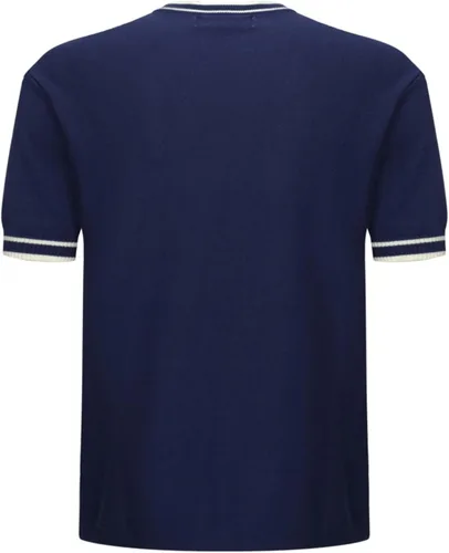 Miniatura 2 de OXKNIT - Camiseta de punto de algodón para hombre, camisa corta a rayas en el pecho, diseño retro clásico, suave, cómoda, disponible en tallas