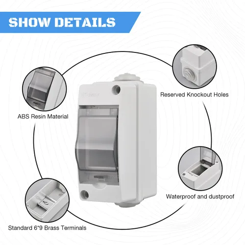 Miniatura 5 de Caja de protección de distribución de ABS IP65, caja de distribución de disyuntor impermeable de 2 vías, caja de distribución de 2 rieles DIN Caja