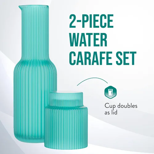Miniatura 2 de American Atelier Juego de 2 jarras de agua de vidrio acanalado de 30 onzas con vaso, juego de 2 – boquilla fácil de verter de 10 pulgadas, taza