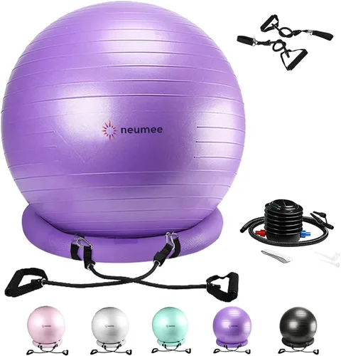 Miniatura 11 de Silla de pelota de yoga con pelota de ejercicio de 65 cm y 2 bandas de resistencia, base de estabilidad para oficina en casa, yoga, pilates