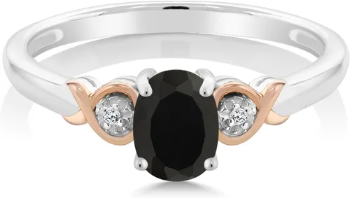 Miniatura 41 de Gem Stone King Anillo de compromiso de plata de ley 925 y oro rosa de 10 quilates, piedra preciosa ovalada de 0.276 x 0.197 in, con acento