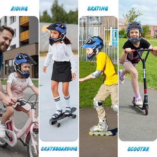 Miniatura 8 de Lixada Casco de bicicleta para niños, ajustable, desmontable, de cara completa, casco de ciclismo para niños, bicicleta, monopatín, scooter,