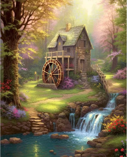 Miniatura 23 de Tucocoo Kit de pintura de flores para casa por números con pinceles y pigmento acrílico sobre lienzo para adultos, paisajes de bosques arroyos