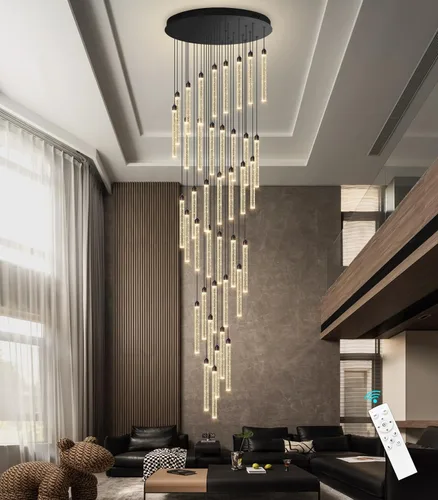 Miniatura 32 de Candelabro de Techo Alto de 197" de Largo con 30 Luces, Lámpara LED Moderna de Cristal Burbuja Regulable con Montaje al Ras, Luz Colgante de Techo