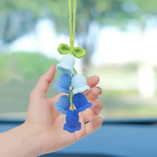 Miniatura 8 de Adorno colgante para espejo retrovisor de automóvil, cesta de flores de ganchillo, accesorios de automóvil, adorno de automóvil tejido hecho a mano