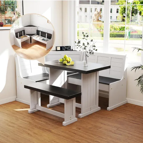 Miniatura 10 de Breakfast Nook - Juego de sillas de banco de cocina, mesa de comedor esquinera, ahorro de espacio, asiento reversible en forma de L para 3-5 Madera